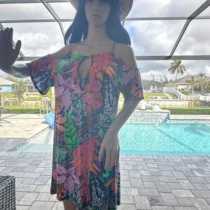 Trina Turk Pink and Blue Cold Shoulder Sundress
